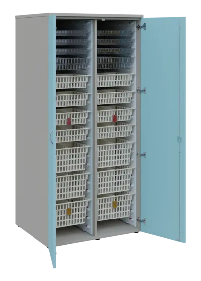 EUROMEDICA D - 90 skříň léková boxová, 2-dveřová, 1950x900x735, korpus šedý, dvířka obloha